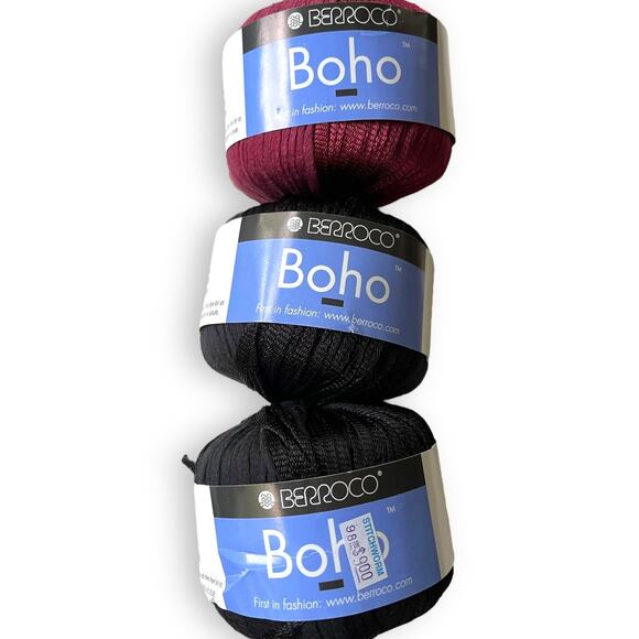 3 Skeins Berroco BOHO Worsted Yarn 🧶 9214 Black & 9276 Dk Red - Picture 11 of 12